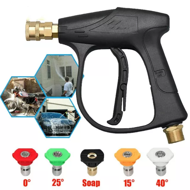 1/4" High Pressure Washer Gun 4000 PSI Car Wash Foam Spray Short Wand w/ Nozzle