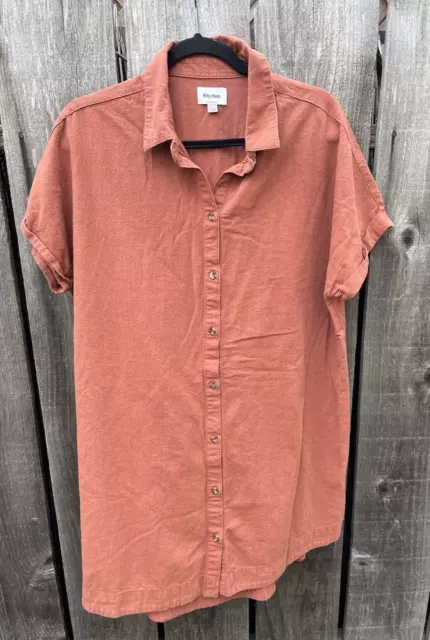 Women's Rhythm Apparel Shirt Dress Burnt Orange Solid M Huckberry Casual Linen