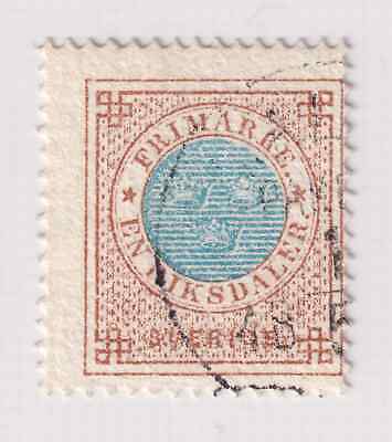 Sweden Scott # 27 Coat Of Arms 1 Riksdaler Stamp, Used CV $95