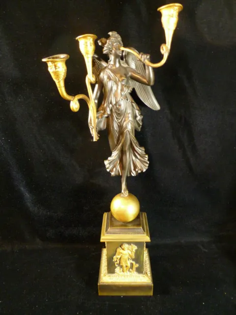 Fabulous Rare French Solid Bronze & Gilt Trumpeting Angel Candelabra Circa 1830