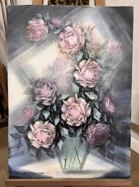 Quadro ad olio su tela “rose in soffitta” Fulvio Caligiuri 50x70cm