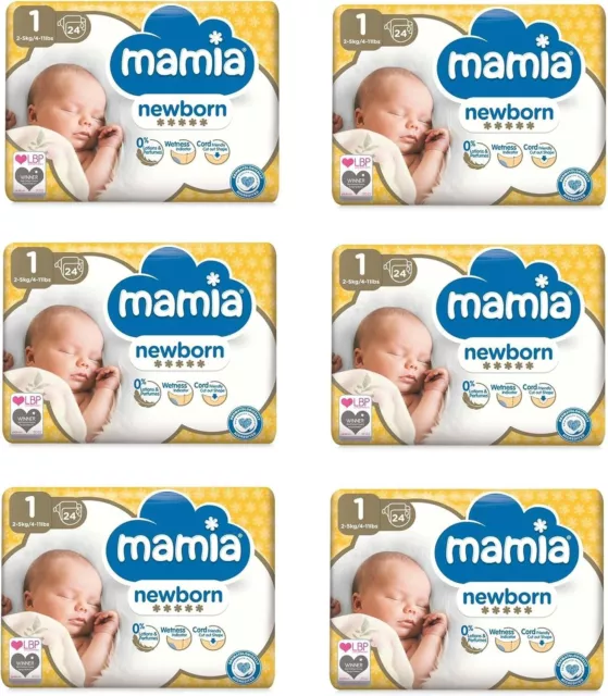 Pack Of 6 Baby Newborn Nappies Size 1, 2-5kg 6 X 24 - 144 Nappies Baby Newborn