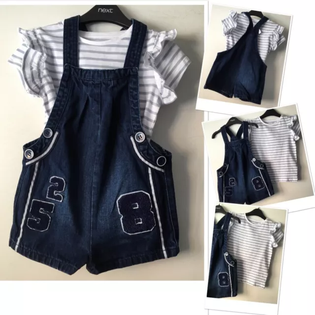 Next girls cute summer shorts dungarees exc used & New FF striped top 2-3 years