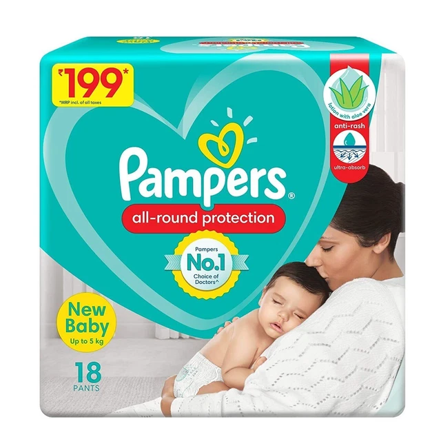 Pampers All round Protection Pants, New Born, Extra Small size baby diapers 18pc