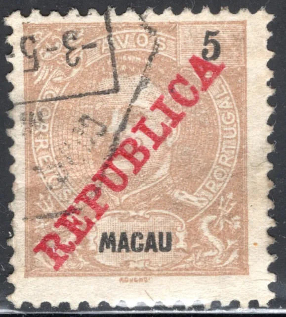 Macau Stamp Scott #151, 5a, King Carlos, Republica Overprint, MLH, SCV$5.50