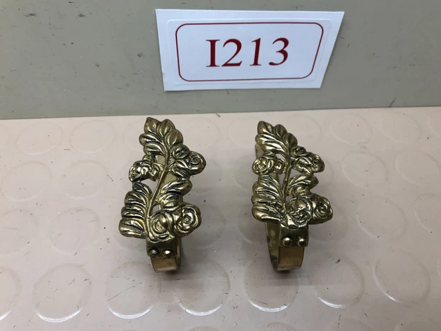 Set of Ornate Brass Curtain Drapery Tie Backs Hold Backs Leaf Flower - Portugal