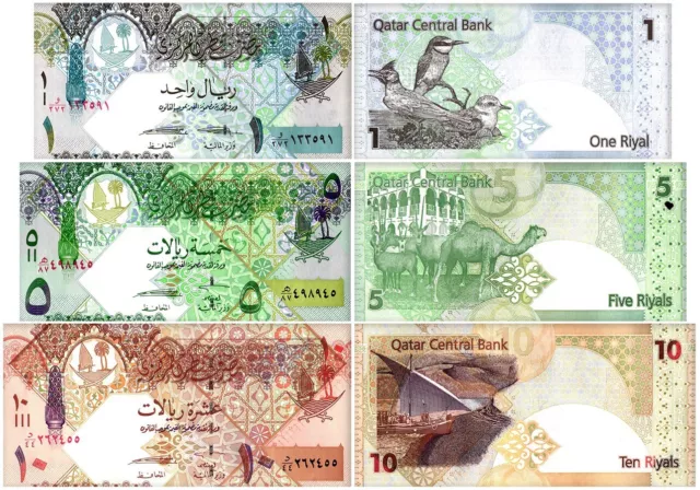 Qatar 1-10 Riyals 3 Pieces Set, 2008 ND, P-28-30, UNC