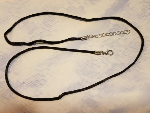Black Satin Silk Cord Necklace Silver/Gold Clasp 16 18 20 22 24 26  28 30