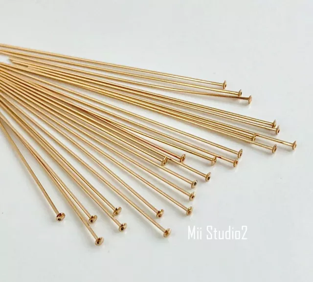 25pcs  24 gauge wire 14k yellow gold filled Flat cup head pin headpin 2" F21g