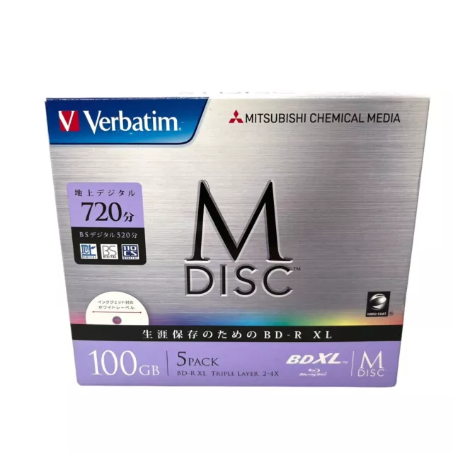 Mitsubishi Verbatim Bluray M-Disc BD-R XL 100GB 4x Speed 5Pack DBR100YMDP5V1