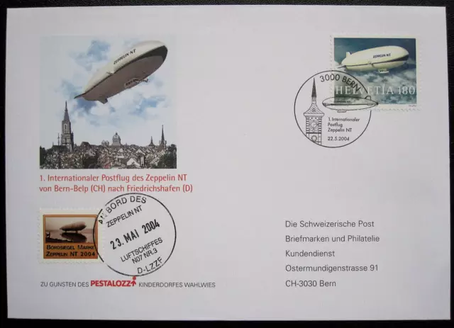 Schweiz Mi 1879 EF Brief SST Bern 1. Internationaler Postflug Zeppelin NT 2004
