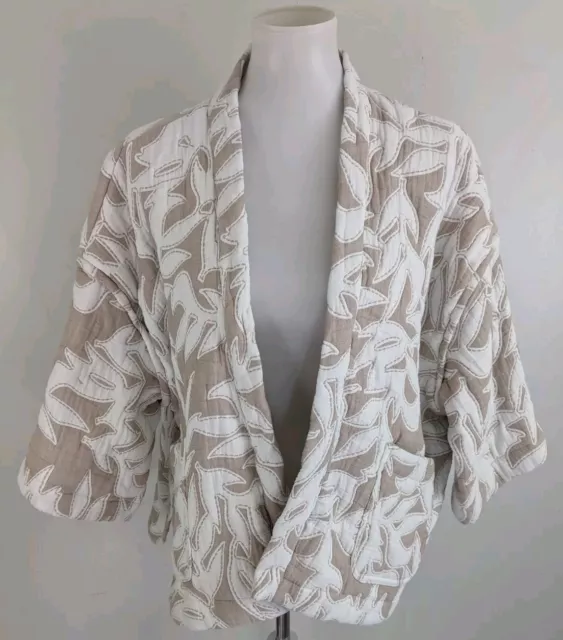 UNIVERSAL THREAD QUILTED Short Kimono Jacket Kantha Cotton Beige Ivory ...