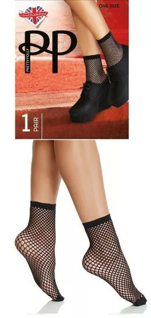 Womens Fishnet Anklet Ropenet Socks Black 1 Pair PRETTY POLLY $12 - NWT 2