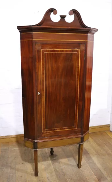 Antique Gerogian inlaid mahogany corner side cabinet - cupboard 2