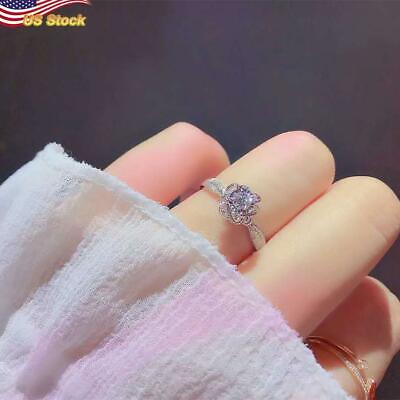 Luxury  Women Wedding Ring 925 Silver Plated 3D flower Cubic Zirconia Size 6-10