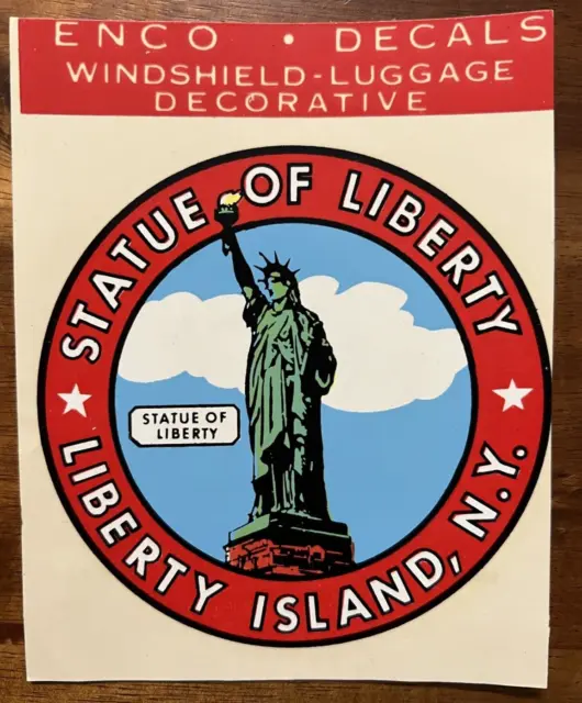 Original Vintage LIBERTY ISLAND New York TRAVEL Water DECAL statue liberty NY