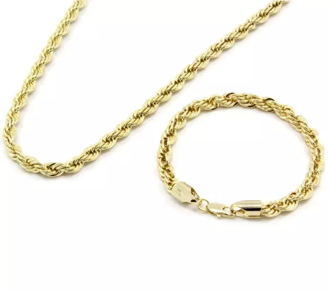 Collar y Pulsera Soga Cadena 6mm 24" Oro 14k Chapado Moda Hip Hop para Hombres