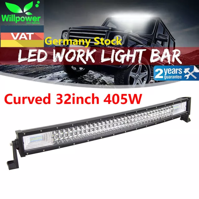 Curved 7D Tri-Row 32"inch 405W LED Light Bar for Off road Truck Jeep  Car 180W