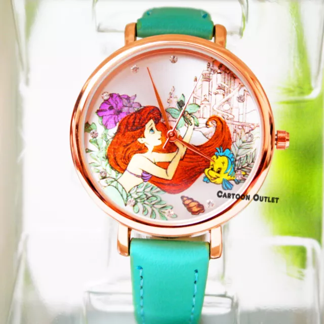 Disney Lady Ariel Analog Watch Aqua Band Girl's Gift Reloj The Little Mermaid
