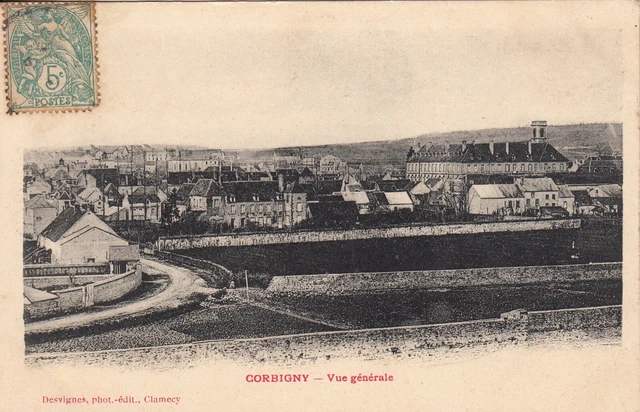 Carte postale ancienne NIEVRE CORBIGNY vue générale photo-éd desvignes timbrée