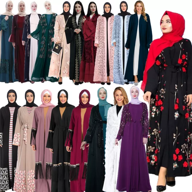 Dubai Abaya Kaftan Open Cardigan Dress Women Long Muslim Maxi Dress Kimono Robe