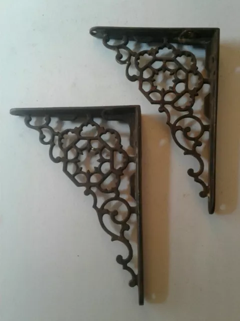 Antique Vintage Set Ornate Cast Iron wall hanging shelf brackets