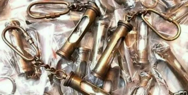 Lot Of 10 Pcs Nautical Brass Antique Finish Sand Timer Key Chain Key Ring Set