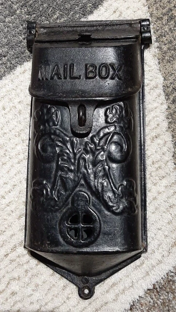 Antique Vintage Cast Iron Mail Box Wall Mount 2 Door Embossed Design