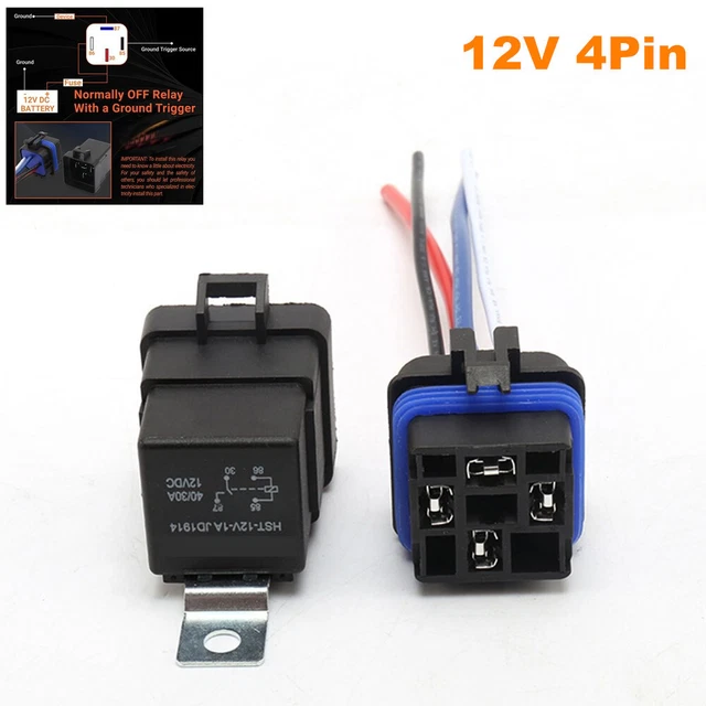 12V DC 4Pin Waterproof Relay with Wires & Harness Socket Set 40/30 AMP JD1914