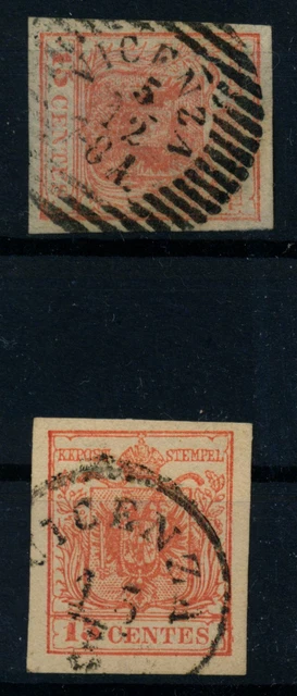 LOMBARDEI-VENETIEN 1850 15C, HP, Type II. und 15C, MP, Type III. Versch. VICENZA
