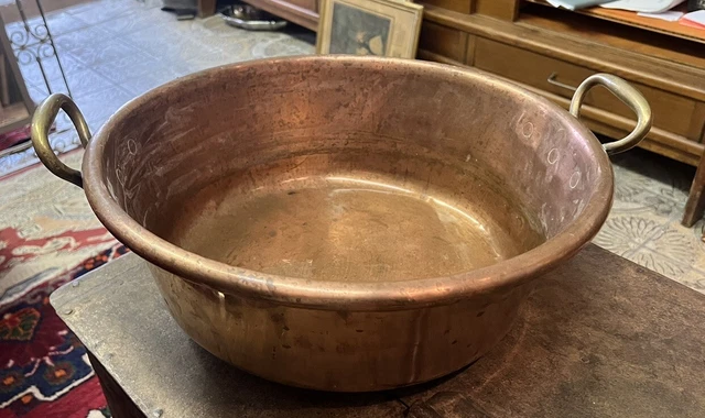 Grande Bassine à Confiture En Cuivre – Diamètre 38 Cm – Marmite Ancienne