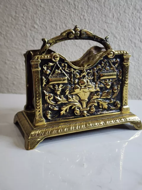 Vintage Brass Letter Mail Holder Desk Organizer Victorian Style Ornate Detail