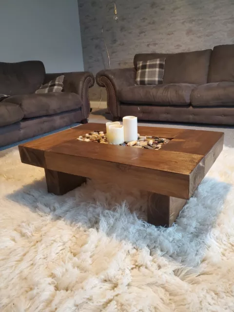 Rustic handmade solid wood sleeper coffee table