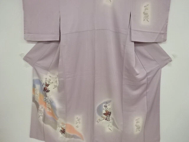 47652# Japanese Kimono / Antique Kimono / Tanzaku Pattern & Flower Cart