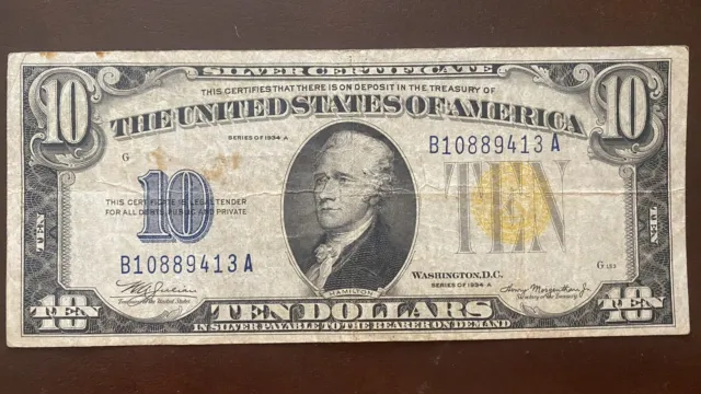 1934 A Ten Dollar Silver Certificate NORTH AFRICA Note $10 Bill Cir. #56491