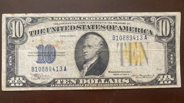 1934 A Ten Dollar Silver Certificate NORTH AFRICA Note $10 Bill Cir. #56491