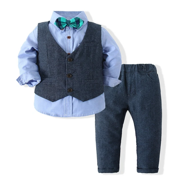 UK Boys Suits 4 Piece Wedding Waistcoat Suit Party Prom Suit Baby-2-8 Age 2