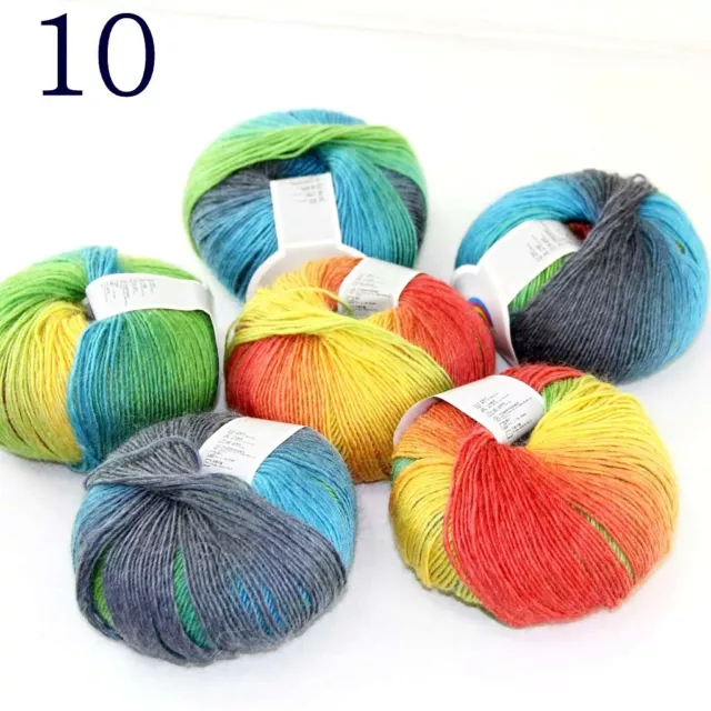 Sale 6ballsX50gr Colorful Rainbow Rug Shawl Cashmere Wool Hand Crochet Yarn 10