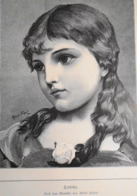 Cordelia, Von Alfred Seifert 1884 Original Antik Aufdruck