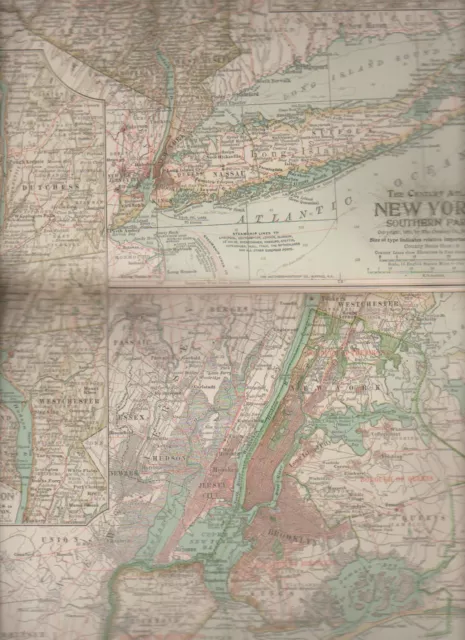 New York Southern Part Century Atlas 1897 Antique Map #11 11 3/4 x 16