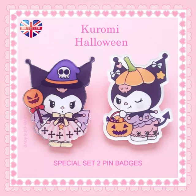 🌸🎃SET of 2 KUROMI Halloween Pumpkin & Witch Sanrio Kawaii Acrylic Pin Badges🌸