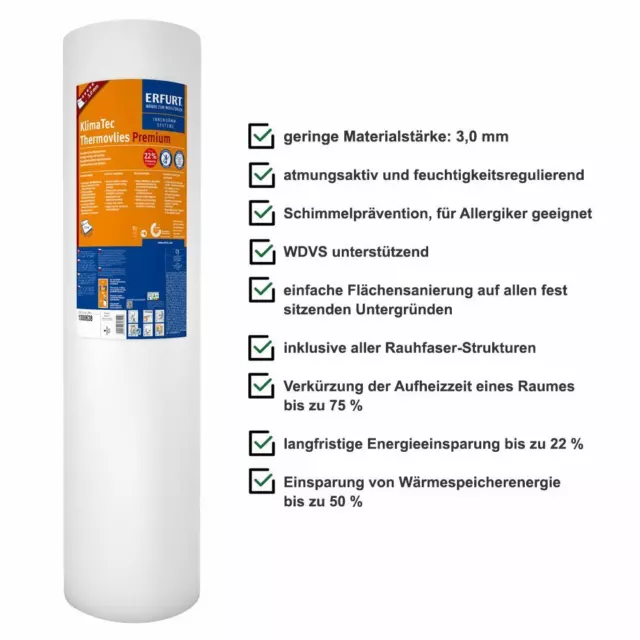 Erfurt KlimaTec Thermovlies Premium Wärme-Dämmung | 10,0 x 0,75m (8,40€/1qm)