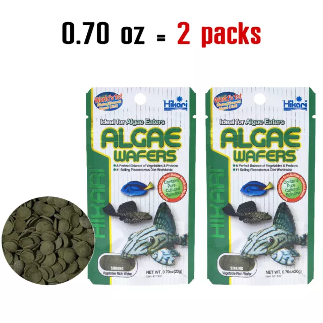 2 paquetes de obleas de algas Hikari de espirulina hundida alimento fresco para peces tropicales 0,70 oz.
