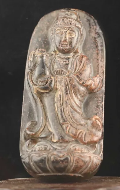 Chinese old natural jade hand-carved statue buddha pendant a