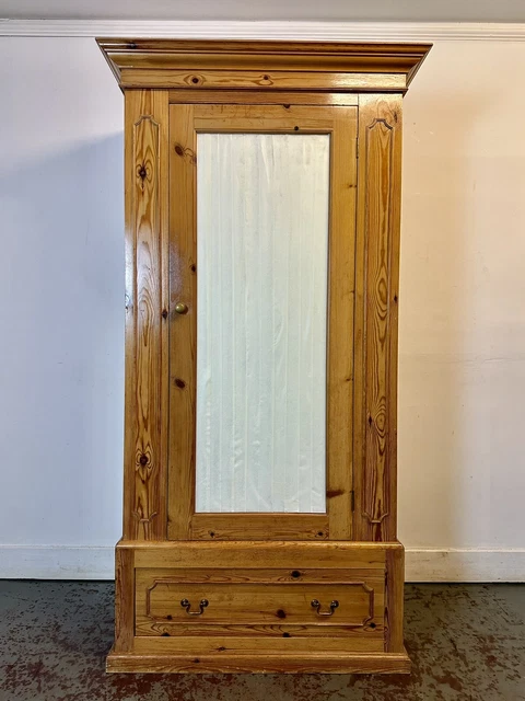 A Beautiful Large Pine Single Mirrored Victorian Style Wardrobe with Drawer