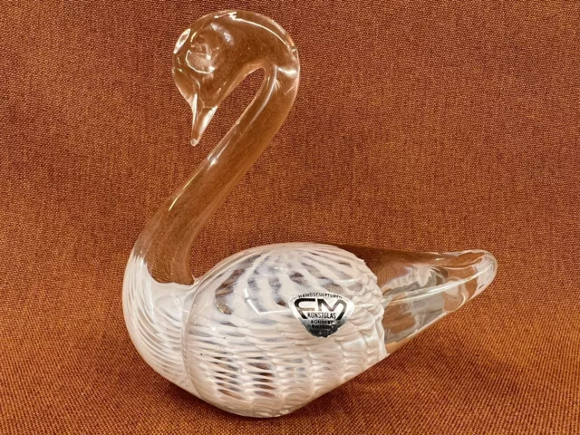Vintage FM KONSTGLAS RONNEBY Sweden Glass Swan SIGNED Figurine Handcrafted Bird