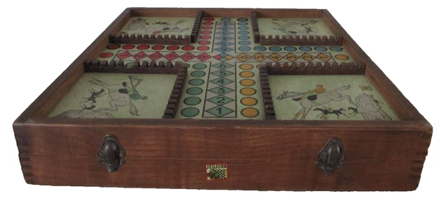 Jeu De Société Garnier Plateau Bois - Petits Chevaux & Dames - Ancien NEUF (jamais Utilisé)