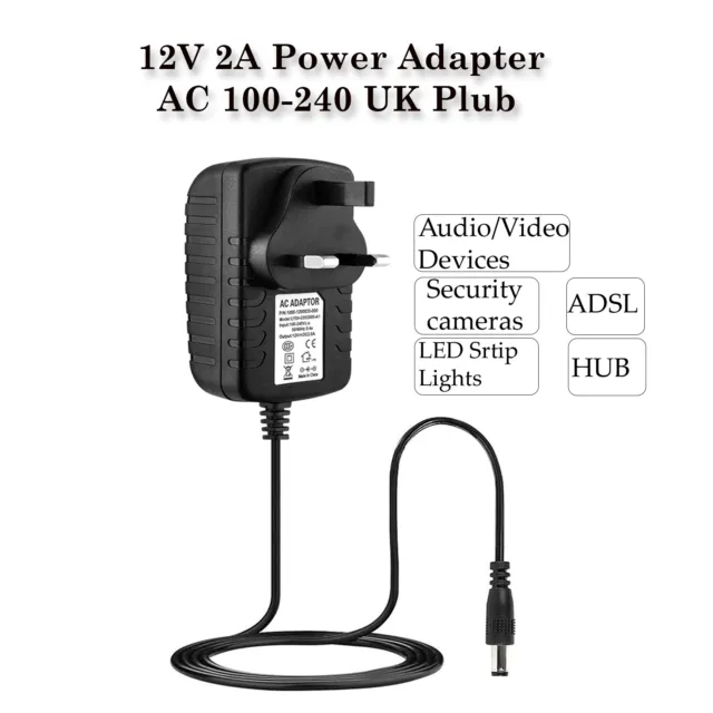 2A 12V AC/DC UK Power Supply Adapter Plug Transformer for CCTV Camera LED Strip 2