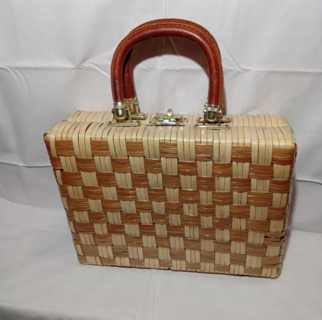 Vintage SIMON Styled By Mister Ernest Plastic Coated Wicker Purse Handbag 2