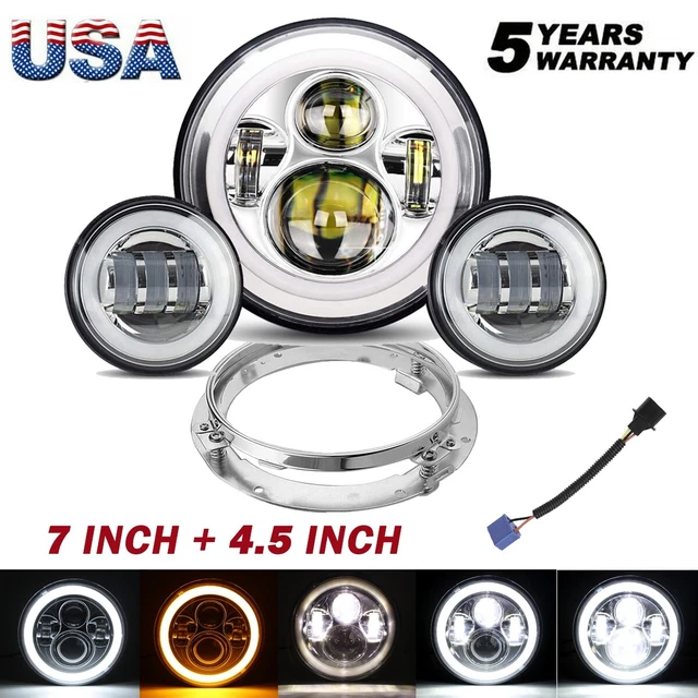 7" LED Headlight Passing Lamps Fog Lights w/ Bracket Mounting Ring for Harley US